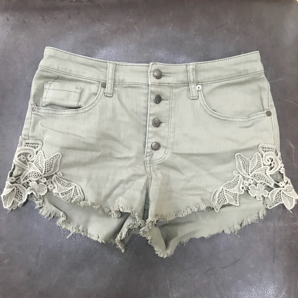 Olive green lace detail shorts